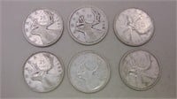 (6) Canadian Silver Quarters