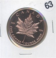 Canada Maple Leaf One Ounce .999 Copper Round