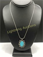 STERLING SILVER SNAKE CHAIN WITH TURQUOISE PENDANT