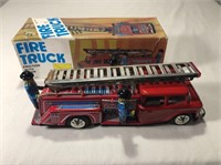 Vintage Tin Friction Toy Fire Truck In Box