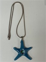STERLING SILVER AND CHAIN GLASS  STARFISH PENDANT