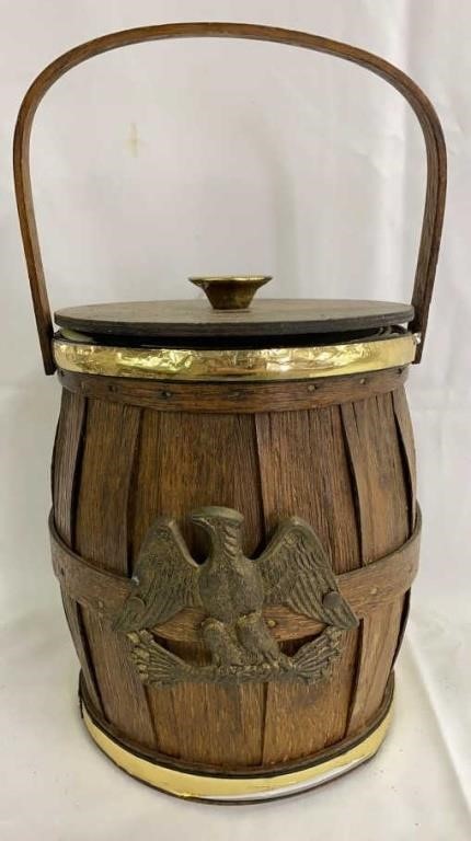 Vintage Wooden Ice Bucket w/ Carved Eagle Design