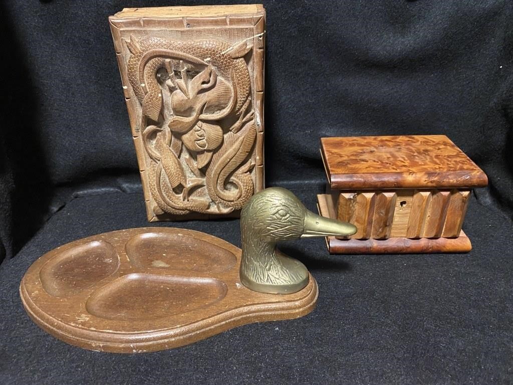 Vintage Wood Holders: Duck, Box, Jewelry Box/Key