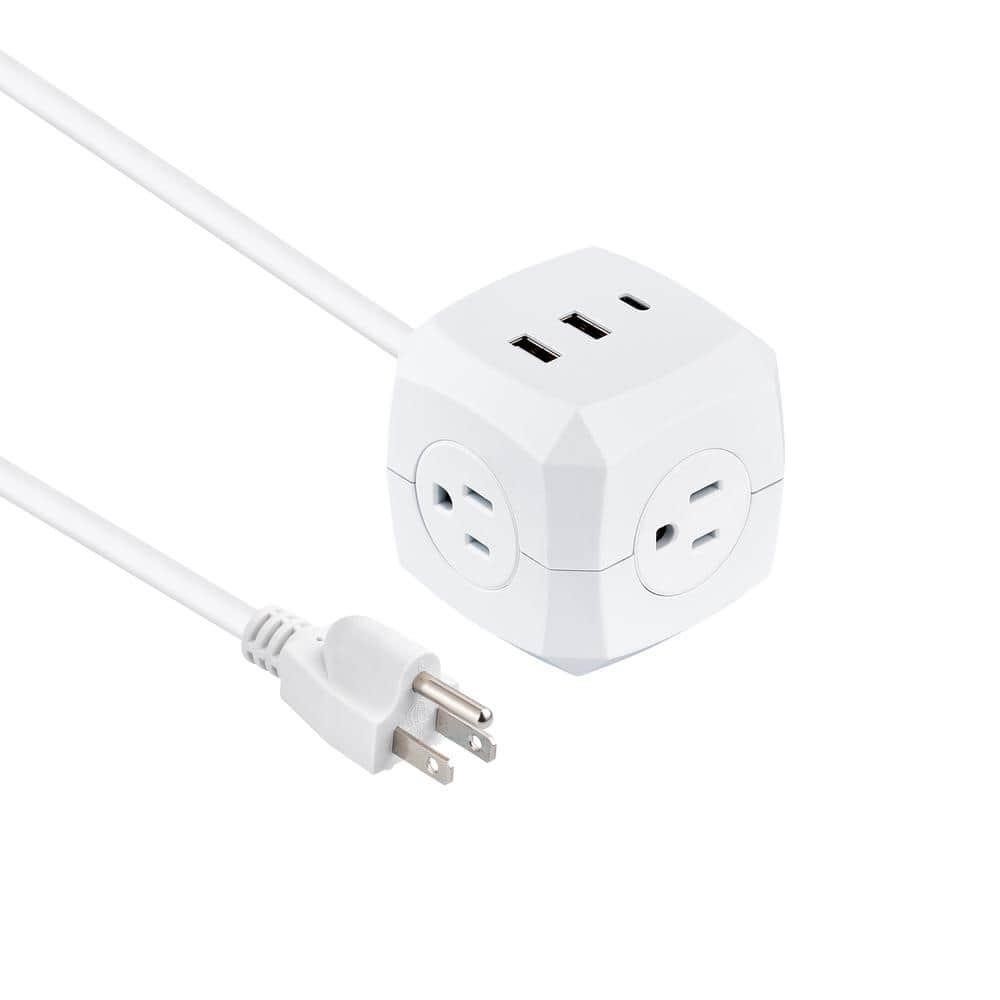 Commercial Electric 3-Outlet 3-USB Cube  White