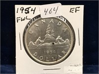 1954 Can Silver Dollar  EF FWL