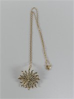 14K GOLD SEED PEARL BROOCH NECKLACE