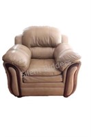 Contemporary Rolled Arm Beige Leather Arm Chair