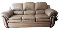 Contemporary Rolled Arm Beige Leather Sofa