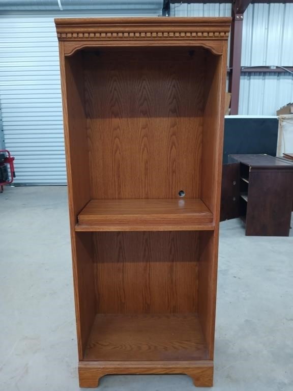 3 tier oak bookshelf 60x24x15.5 needs pegs for