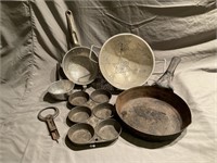 VTG Metal Strainers, Biscuit Pan, Skillet & Can