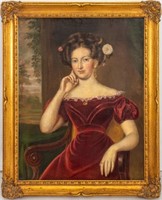 American School Portrait of a Lady Oil, 19th C.