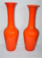 Pair Large Eames Era Art Glass Vases 20"