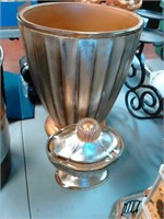 Gold tone wastebasket and covered vanity dish