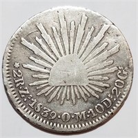 1839 MEXICO - 2 Reales 90% Ag=ASW: .196 OZT RARE