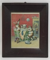 Vintage 3 Cats In A Bathtub Print