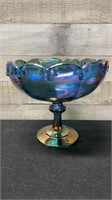 Vintage Carnival Glass Large Bowl On Pedestal Base