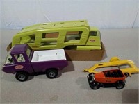 Vintage Tonka car carrier, truck and other toys