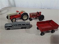 Diecast tractors, bus and wagon