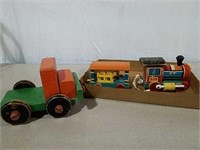 Vintage wood Fisher-Price train and wood truck