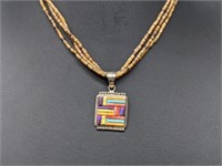 .925 Sterling Silver Pendant w/Beaded Necklace