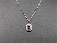 .925 Sterling Silver Purple Pendant & Chain