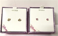 (2) pair Disney Princess 10K Gold Earrings