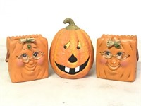 3 Ceramic Pumpkin Halloween Decor