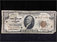 $10 National Currency Note Cleaveland Nat Bank1929