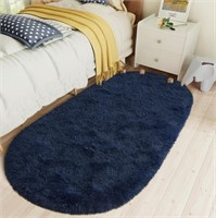 B3298  LOCHAS Navy Shaggy Area Rug 2.6' x 5.3