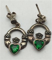 Sterling Silver Green Stone Earrings