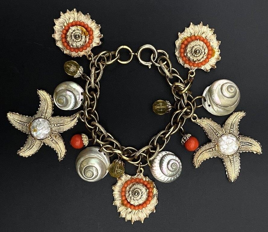 Vintage Nautical Charm Bracelet Shells Starfish