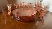 Vtg. Arcoroc Roseline Pink Swirl Dishes:
10