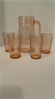 Vtg. Rosaline Pitcher & Tumbler Set, Pink Glass