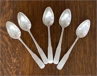 Five 1821 Coin Silver Teaspoons