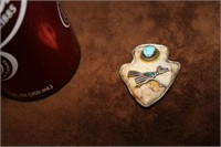 DECORATIVE TURQUOISE AND ROADRUNNER PIN
