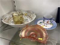 Carnival Glass Bowl with Decorative Chinaware