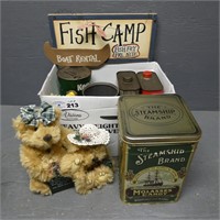 Advertising Tins, Fish Camp Sign, Plush Bears