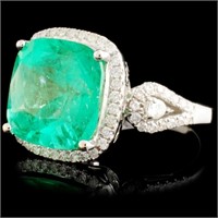 18K Gold Emerald and Diam Ring - 6.76ct, 0.65ctw