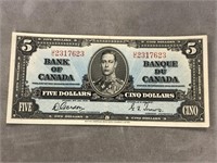 1937 CANADIAN $5 BILL