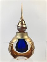 Exquisite Gold & Cobalt Blue Glass Perfume Bottle