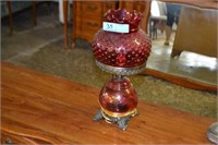 Fenton Cranberry Swirl Lamp w/ Cranberry Hobnail G