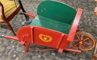 Antique Red Painted Wooden Wheelbarrow