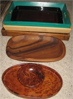 4 Serving Trays-Wooden Bowl- Burled Tray & Bowl