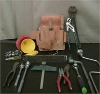 Box-Leather Tool Pouch With Assorted Tools,