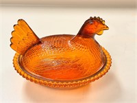 Vintage Amber Chicken on Nest dish