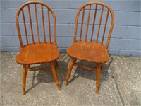 Pair of Solid Wood Bow Back Dining Chairs