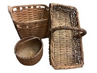 3 Vintage Woven Baskets