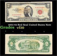 1953 $2 Red Seal United States Note Grades vf, ver