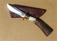 Knife W/ Sheath Antler Handle 5 1/2" NEW
