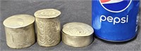 3 Brass Canisters Pill Boxes w Lids